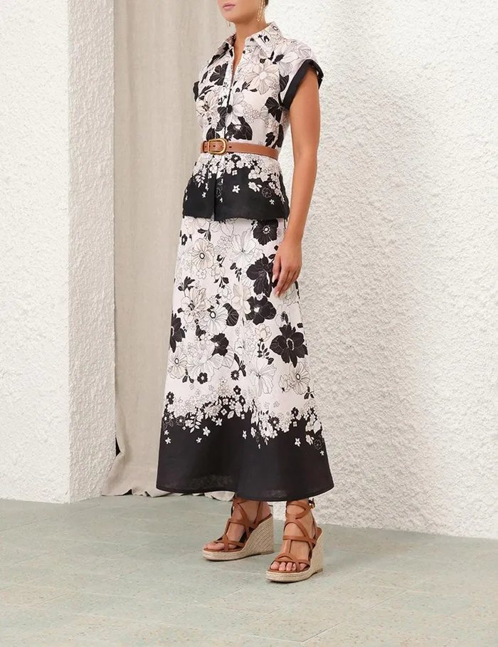 Women Skirts Zimmermann Pop Bias Midi Skirt Ivoryblack Floral