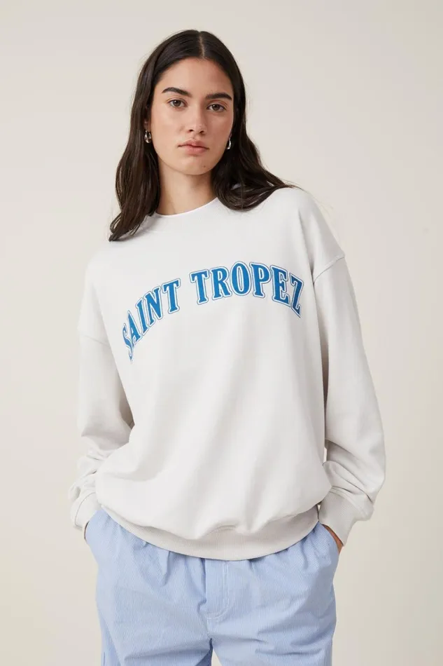 Women Sweaters and Cardigans Cotton On Classic Graphic Crew Sweatshirt Saint Tropezvintage White Women Sweaters and Cardigans Cotton On Classic Graphic Crew Sweatshirt Saint Tropezvintage White
