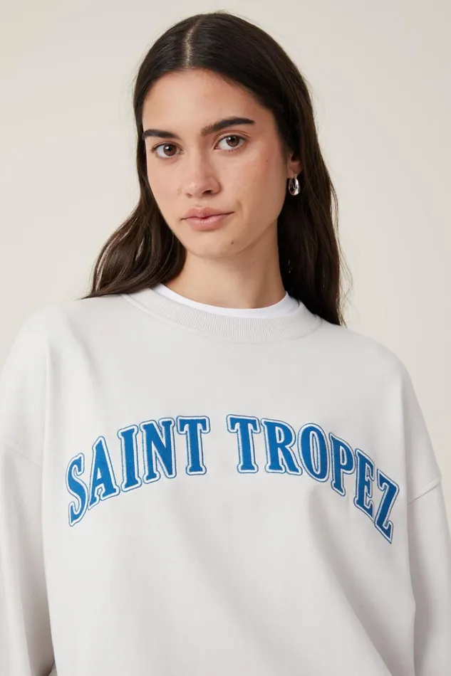 Women Sweaters and Cardigans Cotton On Classic Graphic Crew Sweatshirt Saint Tropezvintage White Women Sweaters and Cardigans Cotton On Classic Graphic Crew Sweatshirt Saint Tropezvintage White