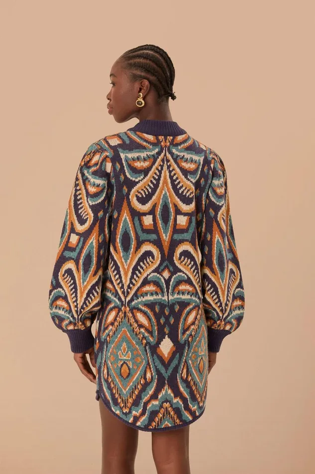 Women Sweaters and Sweatshirts Farm Rio Blue Pineapple Ikat Sweater Dress