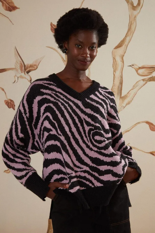 Women Sweaters and Sweatshirts Farm Rio Zebra Skin Knit Sweater