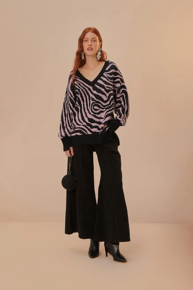 Women Sweaters and Sweatshirts Farm Rio Zebra Skin Knit Sweater