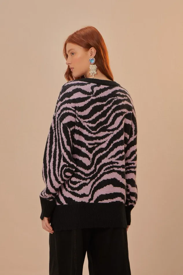 Women Sweaters and Sweatshirts Farm Rio Zebra Skin Knit Sweater