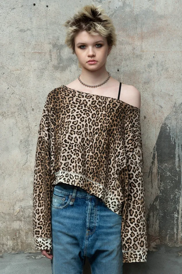 Women Sweatshirts R13 Off Shoulder Patti Sweatshirt 8211 Leopard