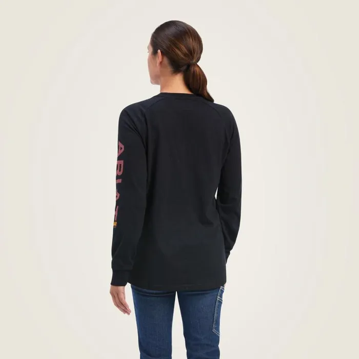 Women TShirts and Tops Ariat Rebar Cotton Strong Logo Graphic Black Rosewood