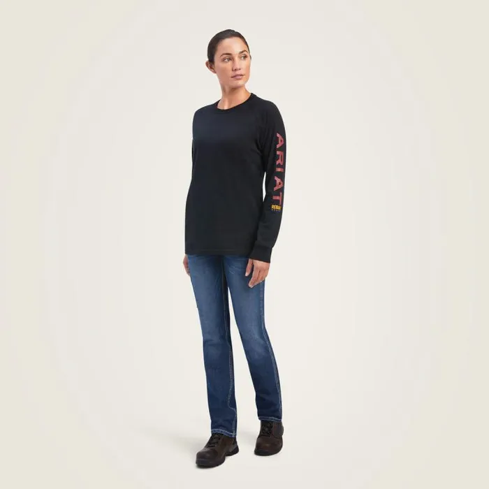 Women TShirts and Tops Ariat Rebar Cotton Strong Logo Graphic Black Rosewood