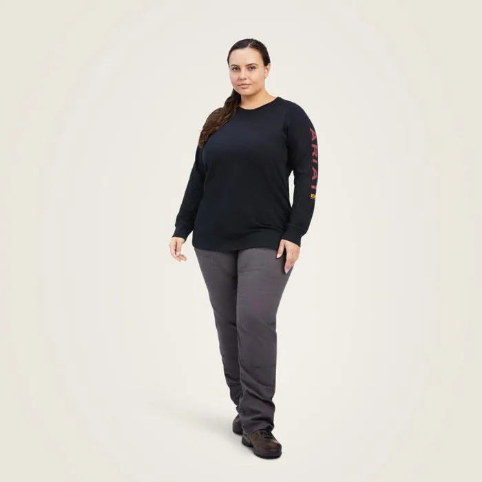 Women TShirts and Tops Ariat Rebar Cotton Strong Logo Graphic Black Rosewood