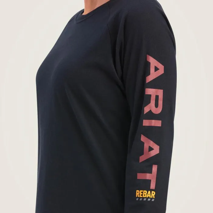 Women TShirts and Tops Ariat Rebar Cotton Strong Logo Graphic Black Rosewood