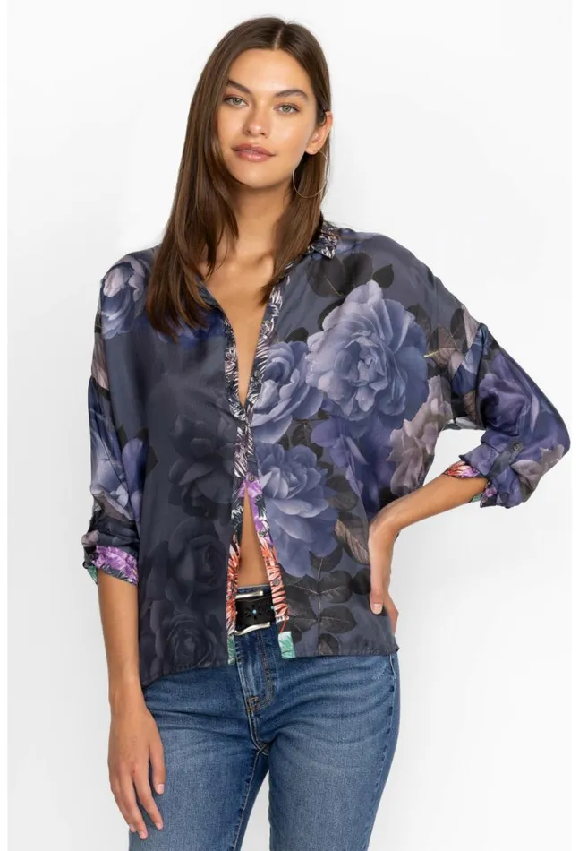 Women The Audrey Oversized Blouse 8211 Grey Peony Grey Peony Johnny Was Tops