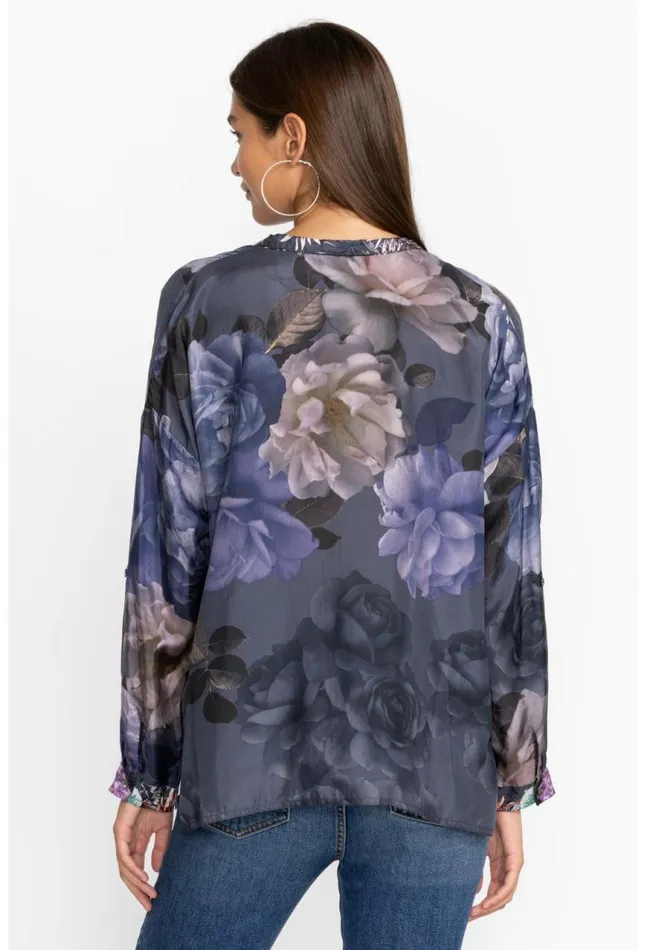 Women The Audrey Oversized Blouse 8211 Grey Peony Grey Peony Johnny Was Tops