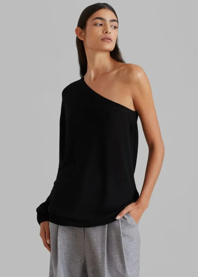 Women The Frankie Shop Bianca One Shoulder Loose Knit Top 8211 Black Black