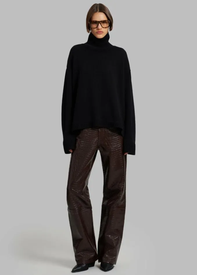 Women The Frankie Shop Bonnie CrocEffect Pants 8211 Brown Brown