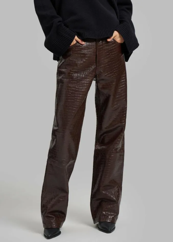 Women The Frankie Shop Bonnie CrocEffect Pants 8211 Brown Brown