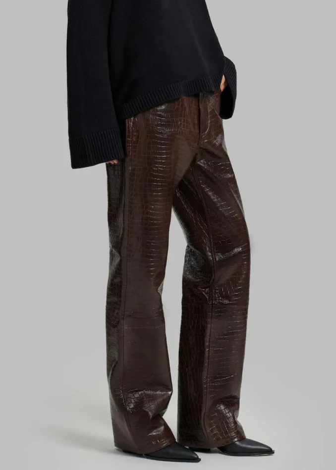 Women The Frankie Shop Bonnie CrocEffect Pants 8211 Brown Brown