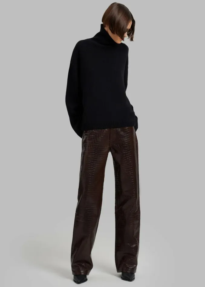 Women The Frankie Shop Bonnie CrocEffect Pants 8211 Brown Brown