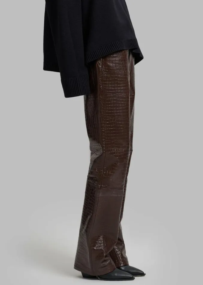 Women The Frankie Shop Bonnie CrocEffect Pants 8211 Brown Brown