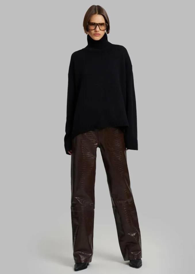 Women The Frankie Shop Bonnie CrocEffect Pants 8211 Brown Brown