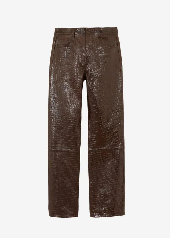 Women The Frankie Shop Bonnie CrocEffect Pants 8211 Brown Brown