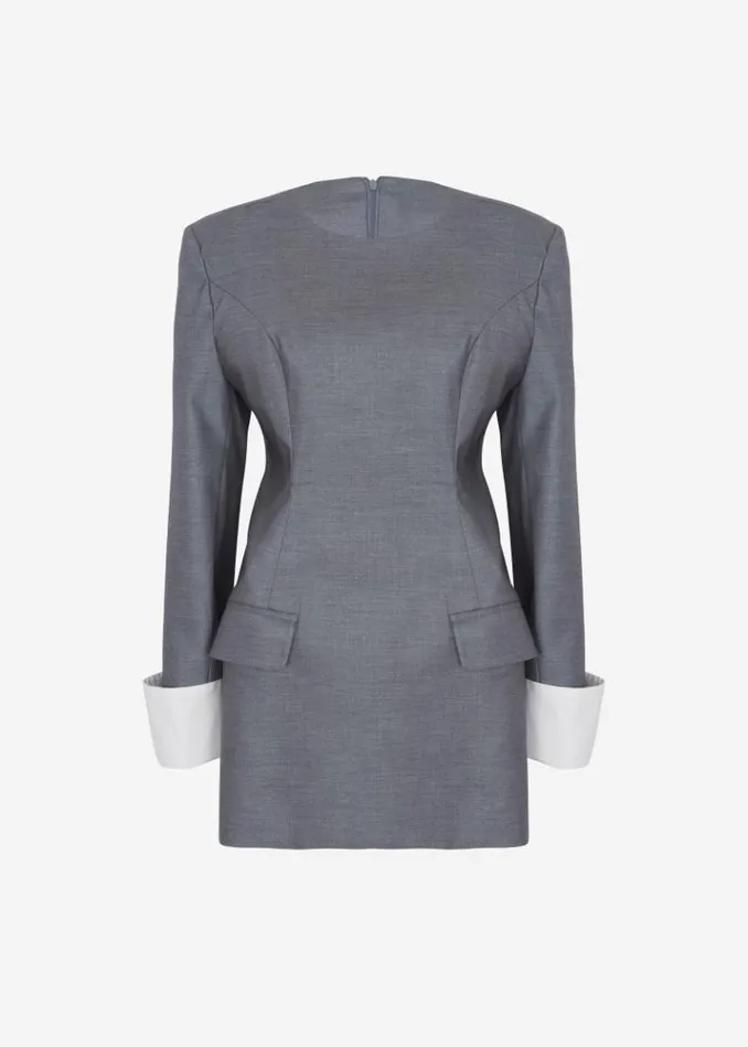 Women The Frankie Shop Eliza Padded Suit Dress 8211 Grey Grey