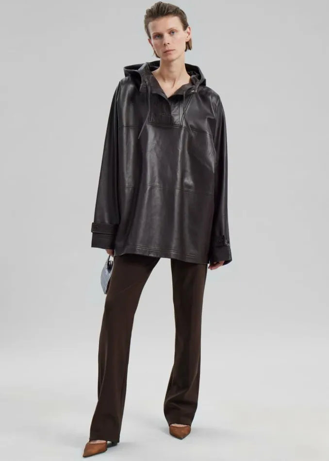 Women The Frankie Shop Kevin Leather Hooded Overshirt 8211 Brown Brown
