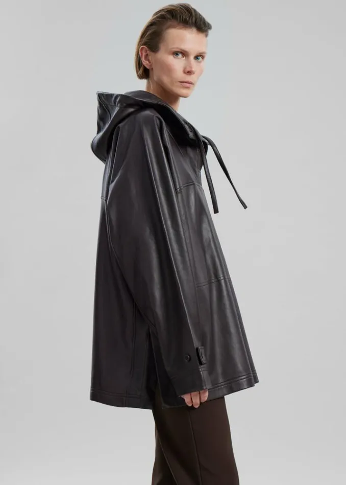 Women The Frankie Shop Kevin Leather Hooded Overshirt 8211 Brown Brown