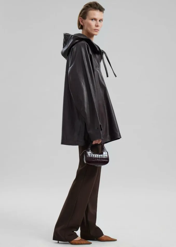 Women The Frankie Shop Kevin Leather Hooded Overshirt 8211 Brown Brown