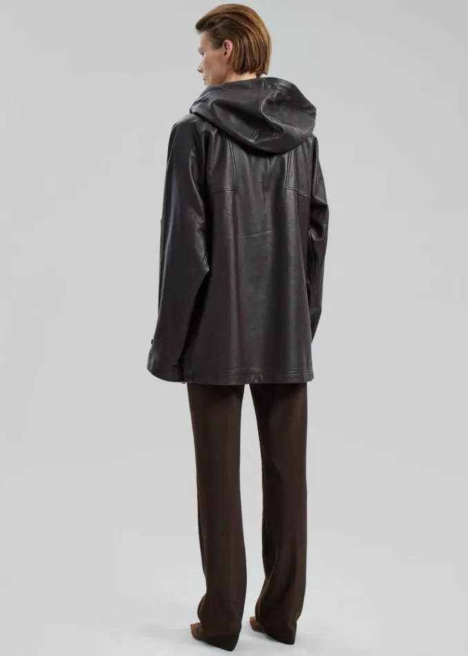 Women The Frankie Shop Kevin Leather Hooded Overshirt 8211 Brown Brown