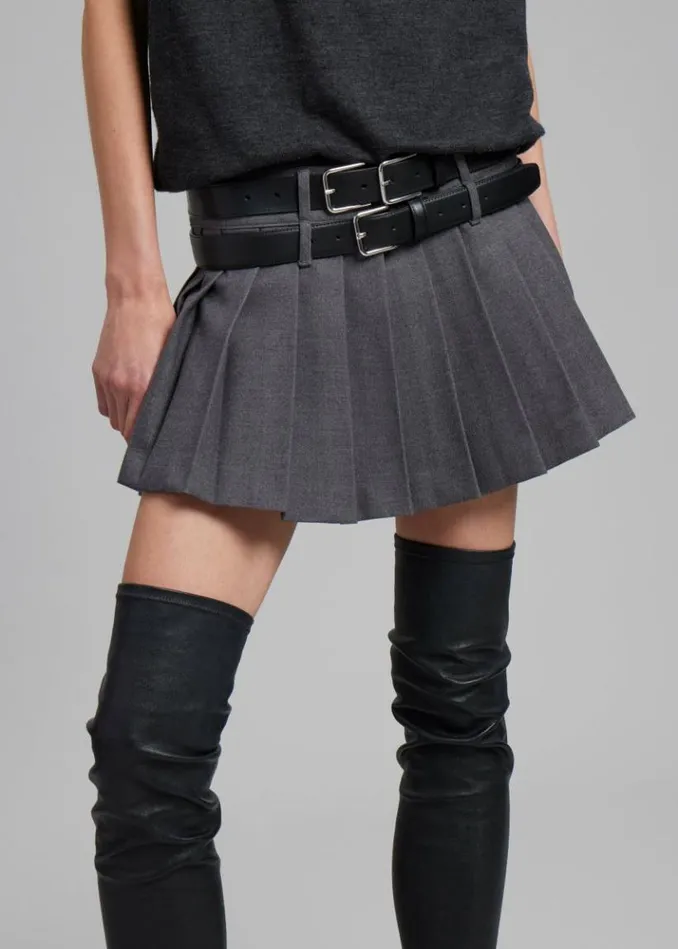 Women The Frankie Shop Willow Double Buckle Leather Belt 8211 Black Black