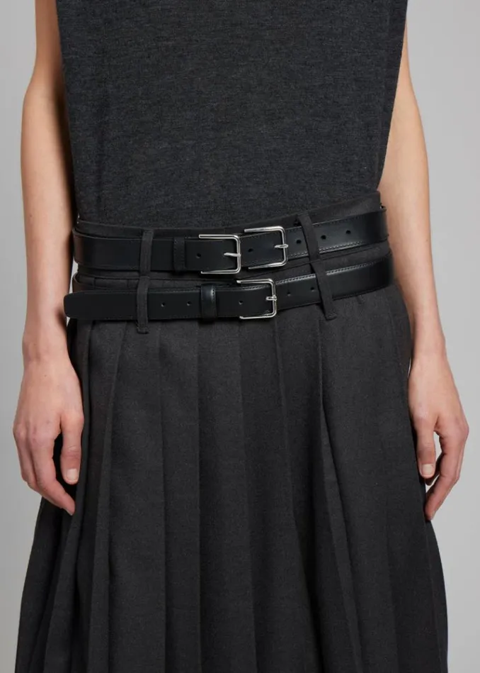 Women The Frankie Shop Willow Double Buckle Leather Belt 8211 Black Black