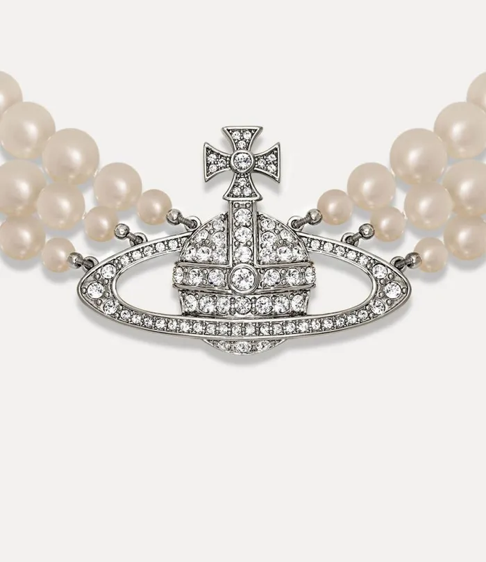 Women Three Row Pearl Bas Relief Choker Platinumpearlcrystal Vivienne Westwood Necklaces Women Three Row Pearl Bas Relief Choker Platinumpearlcrystal Vivienne Westwood Necklaces