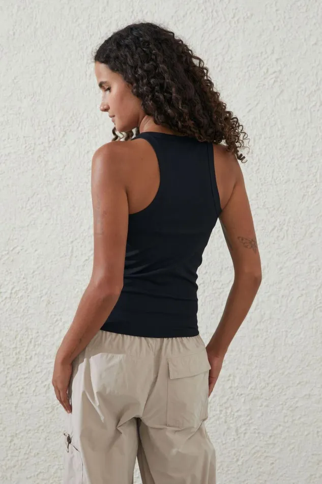 Women Tops Cotton On Active Rib Thin Racer Tank Black