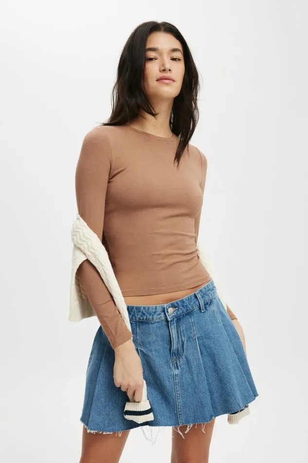 Women Tops Cotton On All Day Crew Long Sleeve Baked Clay