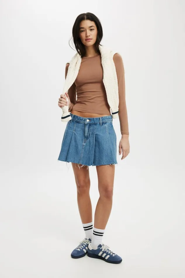 Women Tops Cotton On All Day Crew Long Sleeve Baked Clay