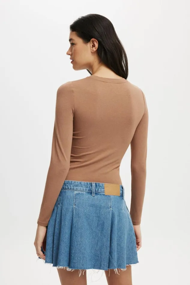 Women Tops Cotton On All Day Crew Long Sleeve Baked Clay
