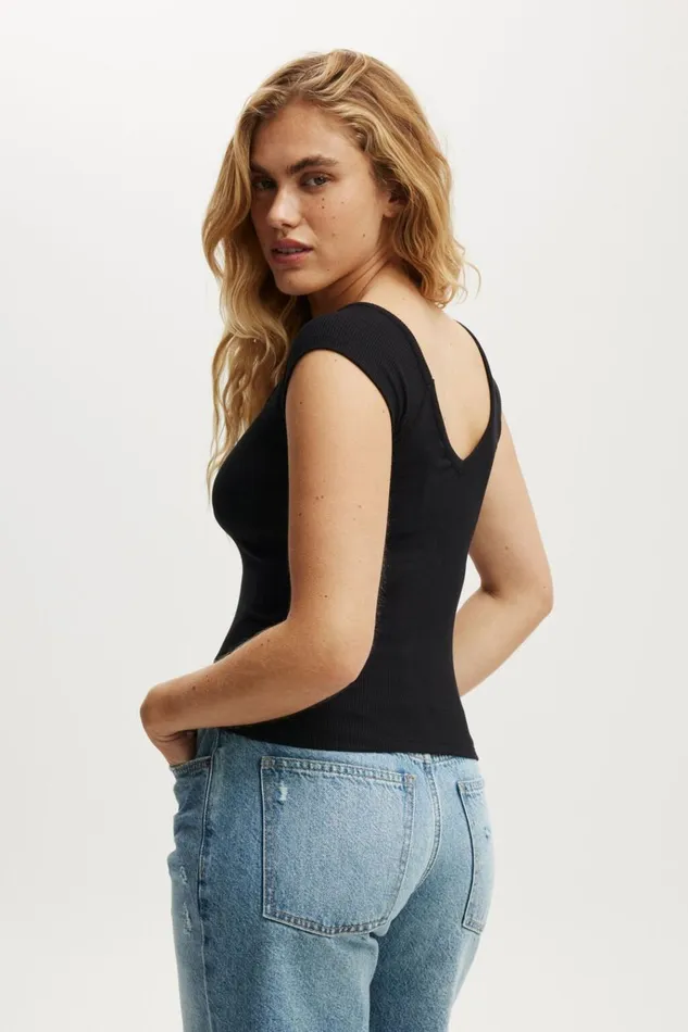 Women Tops Cotton On Brooklyn V Neck Short Sleeve Black