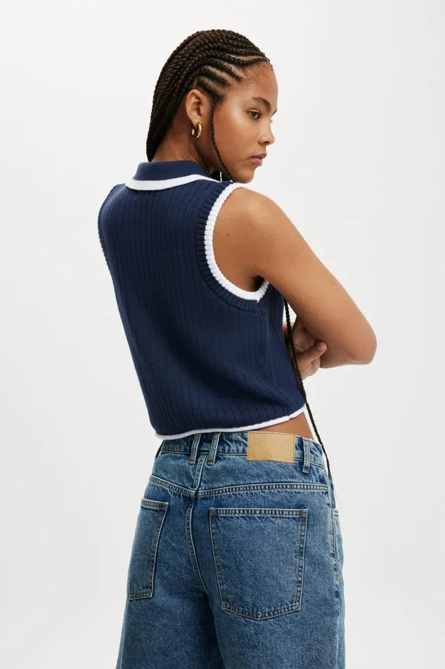 Women Tops Cotton On Cape Cod Sless Boxy Vest Winter Night White