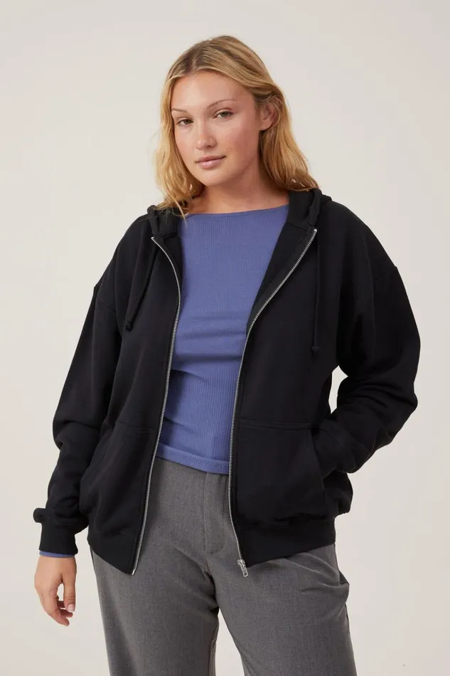 Women Tops Cotton On Classic ZipThrough Hoodie Black