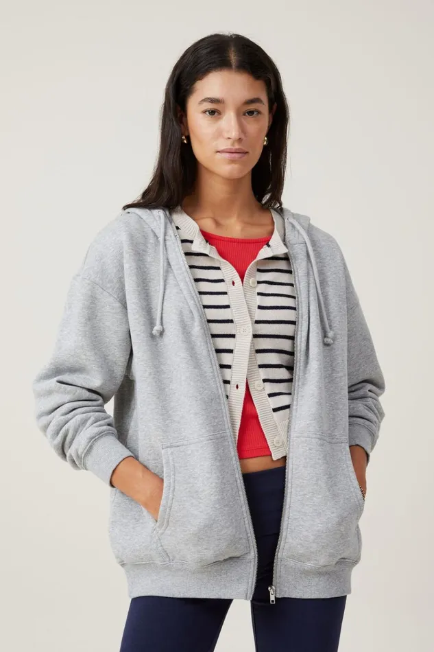 Women Tops Cotton On Classic ZipThrough Hoodie Grey Marle