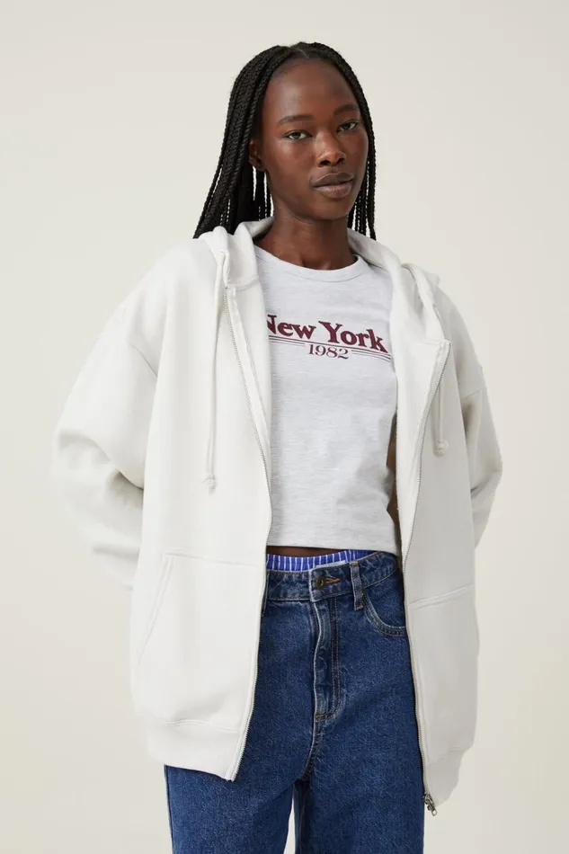 Women Tops Cotton On Classic ZipThrough Hoodie Vintage White