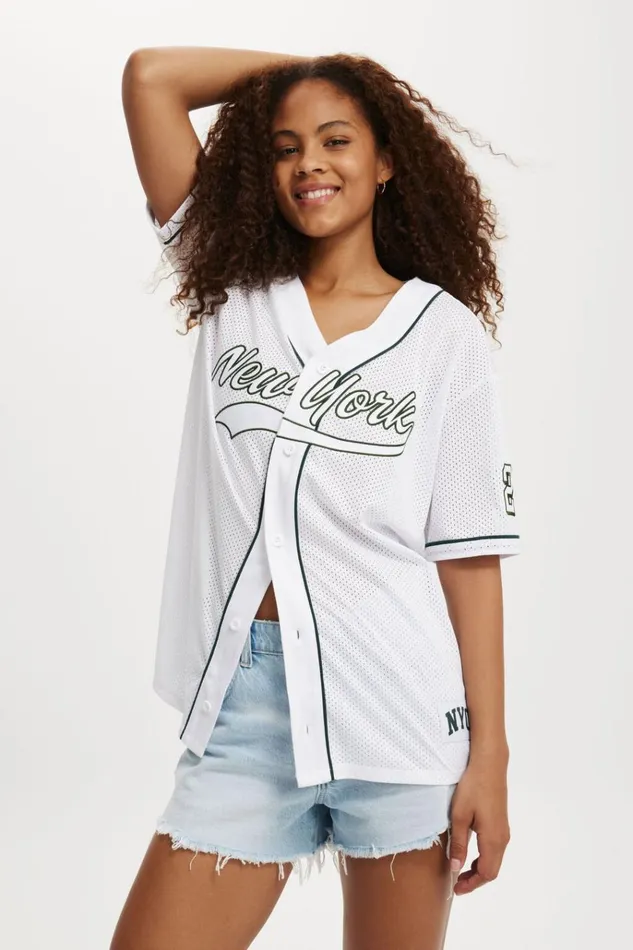 Women Tops Cotton On Jersey Graphic Baseball Shirt New York White