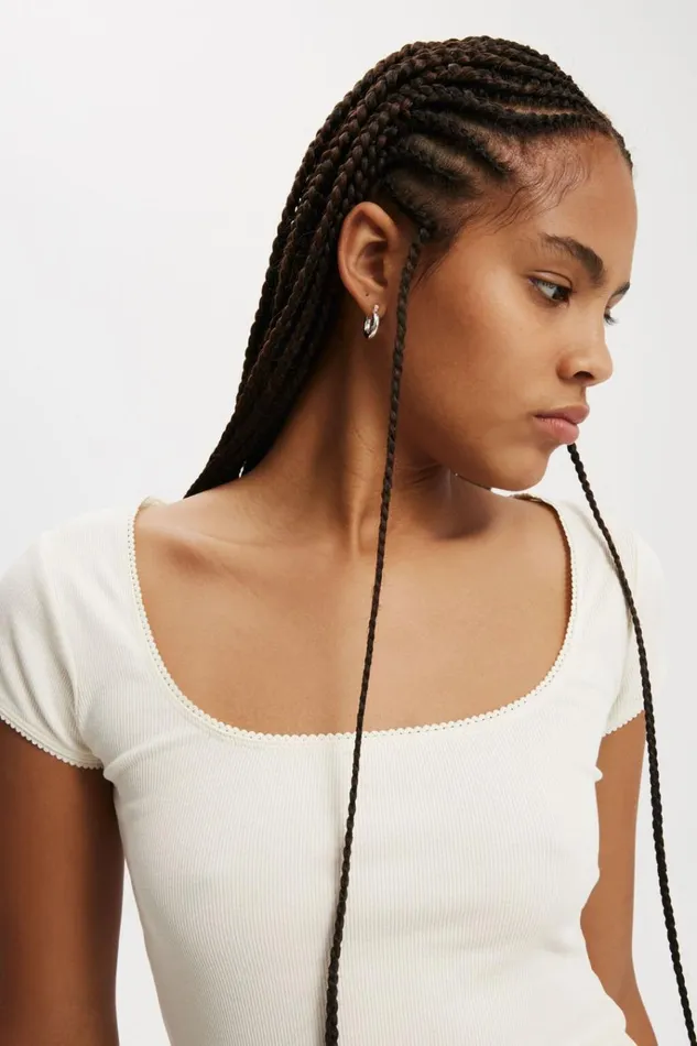 Women Tops Cotton On Lou Square Neck Short Sleeve Natural White