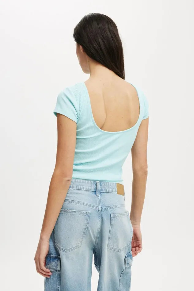 Women Tops Cotton On Mia Low Back Short Sleeve Top Sea Spray