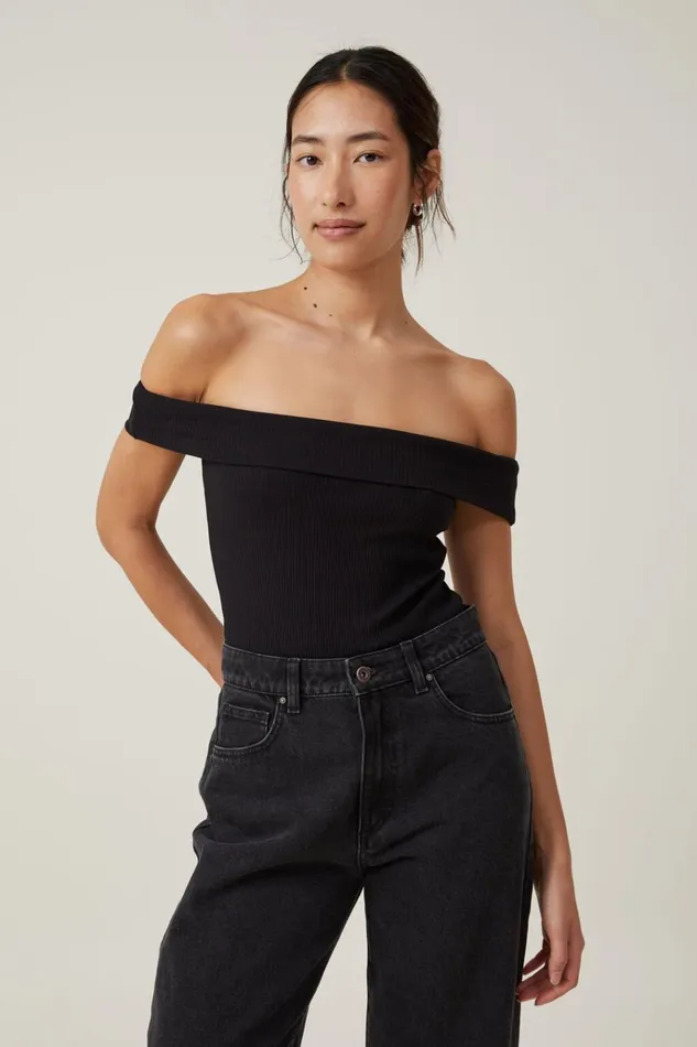Women Tops Cotton On Mia Off The Shoulder Bodysuit Black