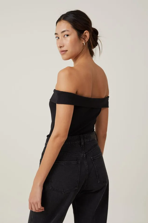 Women Tops Cotton On Mia Off The Shoulder Bodysuit Black