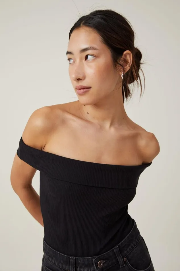 Women Tops Cotton On Mia Off The Shoulder Bodysuit Black