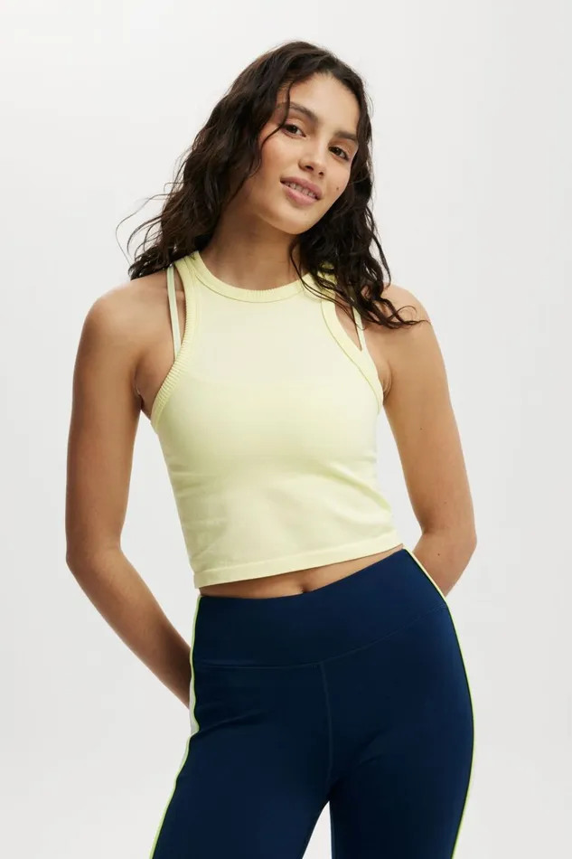 Women Tops Cotton On Seamless Ringer Tank Yellow Dream