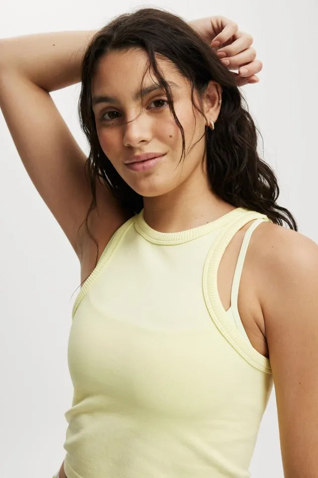 Women Tops Cotton On Seamless Ringer Tank Yellow Dream