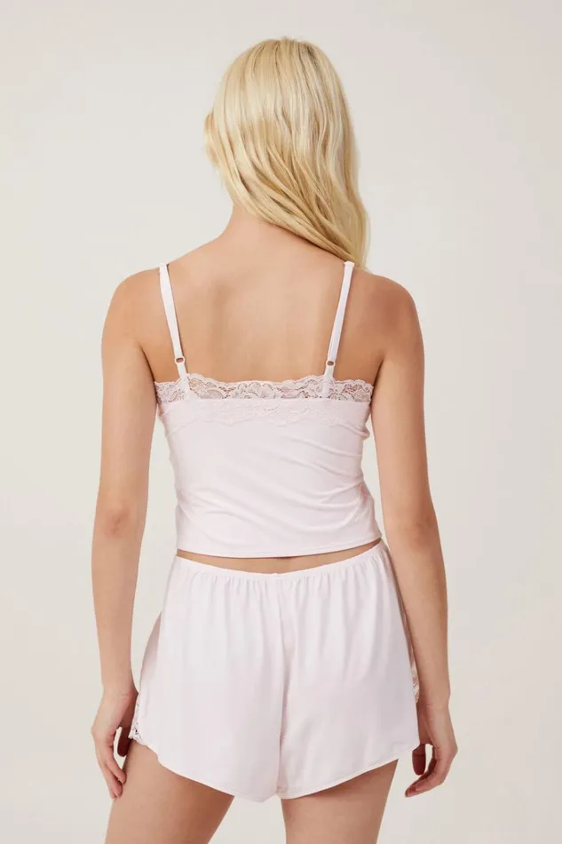 Women Tops Cotton On Soft Lounge Lace Trim Cami Tender Touch Pink