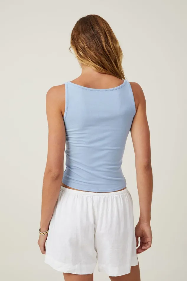 Women Tops Cotton On Staple Rib Boat Neck Tank Breezy Blue