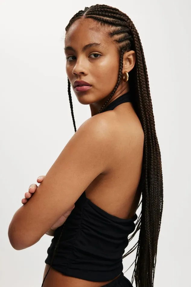 Women Tops Cotton On Staple Rib Rouched Halter Top Black